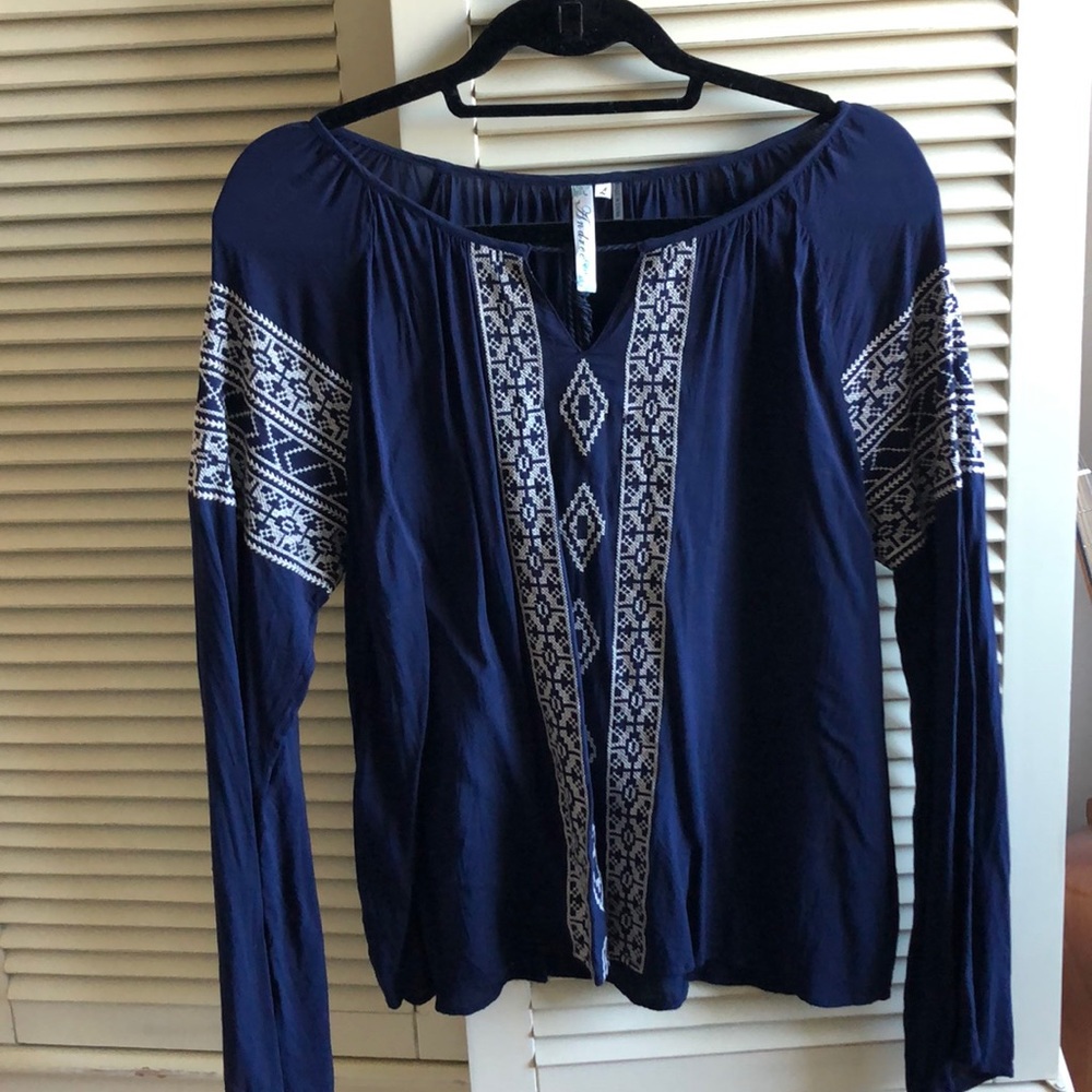Navy blue embroidered top